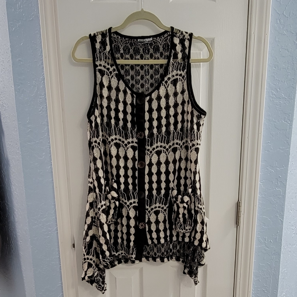 Mirror Image Asymmetrical Black & Cream Vest